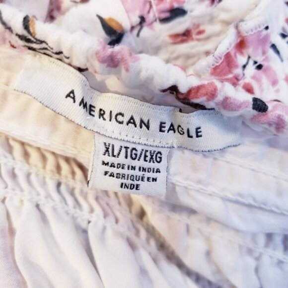 American Eagle White & Pink Floral Smocked Crop Bodice Blouse Top Womens Size XL - Picture 7 of 9